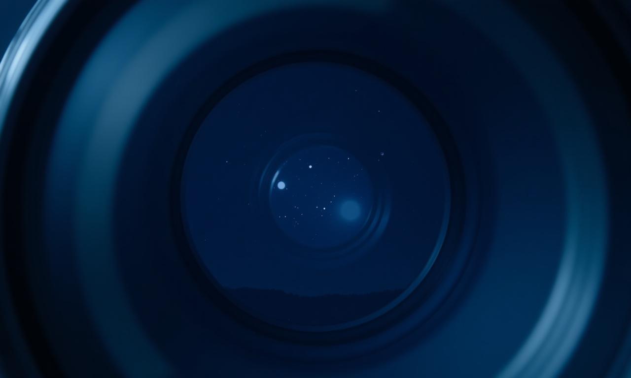 Close up of an astronomical telescope lens against a dark night sky