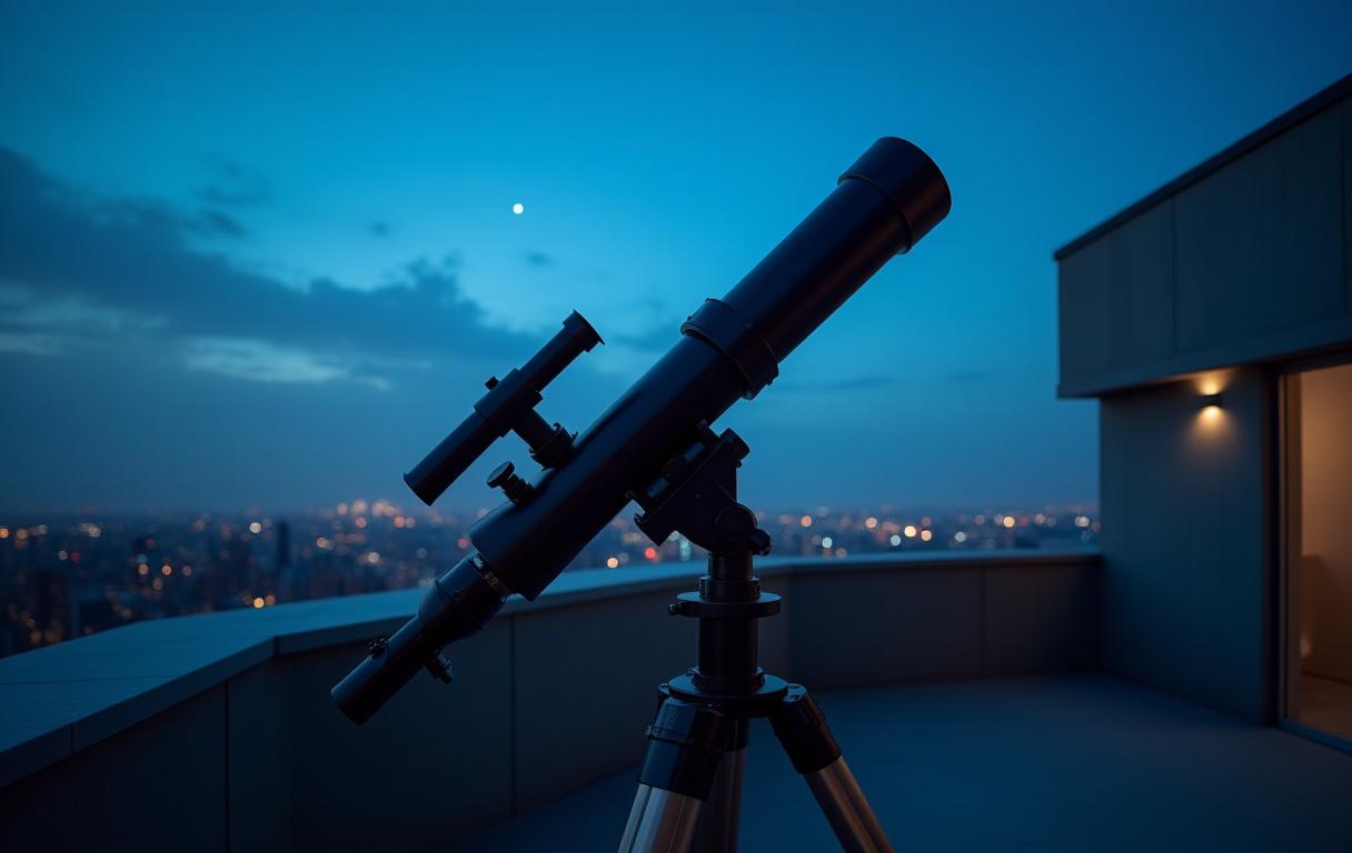 Professional observatory telescope on a luxury NYC rooftop